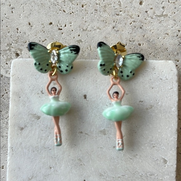 Les NEREIDES Mint Green Ballerina Earrings - Picture 1 of 1